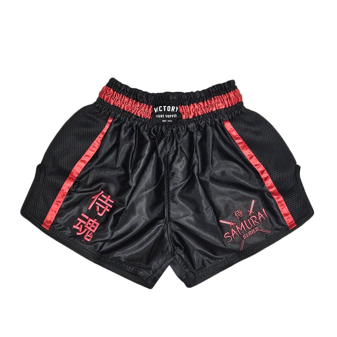 VICTORY MUAY THAI SHORTS SAMURAI BLACK/RED