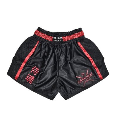 VICTORY MUAY THAI SHORTS SAMURAI BLACK/RED