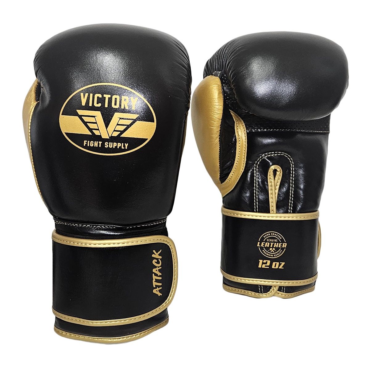 VICTORY GLOVES ATTACK LEATHER HOOK &amp; LOOP BLACK/GOLD