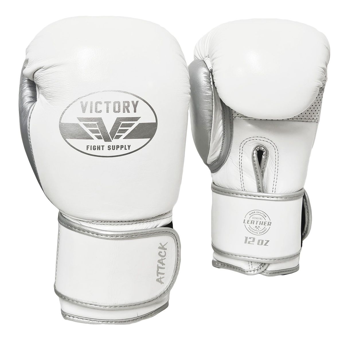 VICTORY GLOVES ATTACK LEATHER HOOK &amp; LOOP WHITE/SILVER
