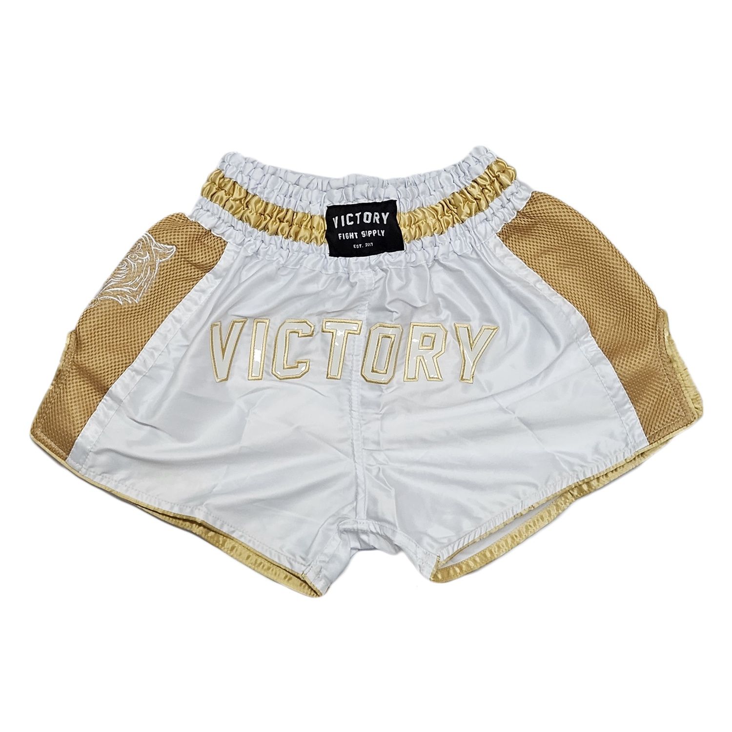 VICTORY MUAY THAI SHORTS TIGER V2 WHITE/GOLD
