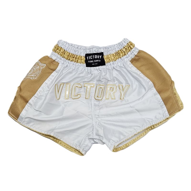 VICTORY MUAY THAI SHORTS TIGER V2 WHITE/GOLD