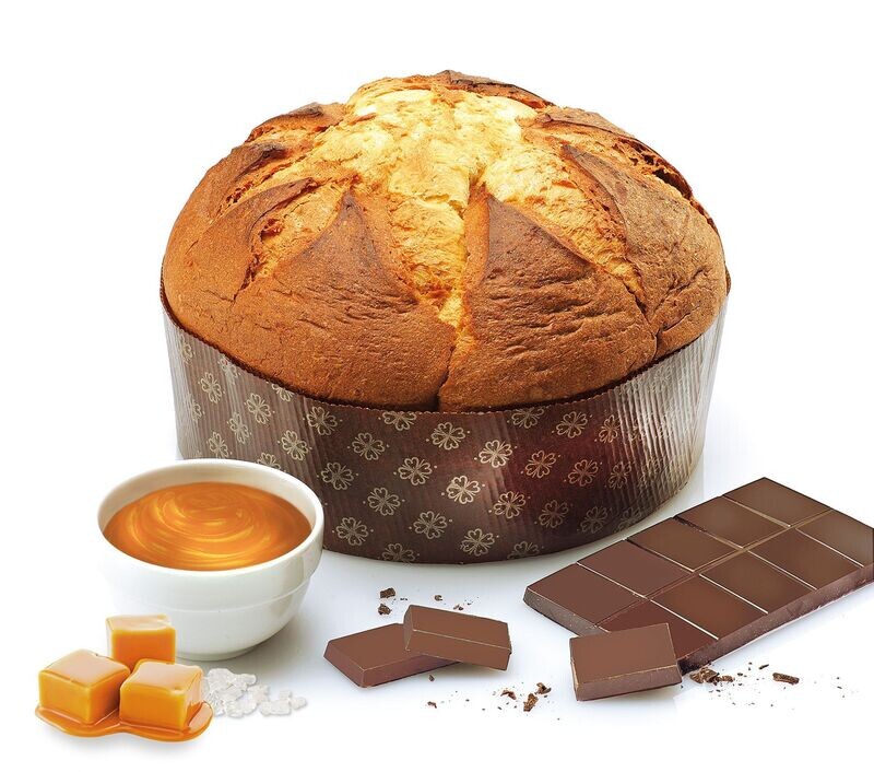 PANETTONE farcito CREMA  CARAMELLO SALATO e GOCCE CIOCCOLATO AL LATTE 1 kg