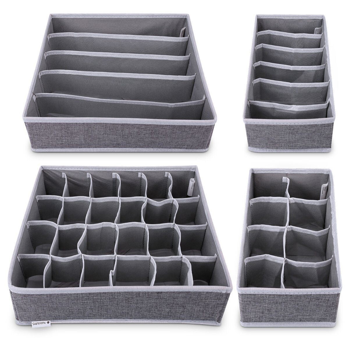 Navaris Aufbewahrungsbox, Organizer Ordnungssystem für Wäsche - 4 Boxen für Kleiderschrank oder Schubladen