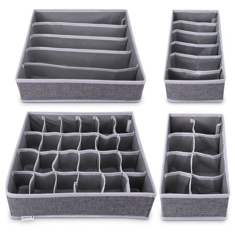 Navaris Aufbewahrungsbox, Organizer Ordnungssystem für Wäsche - 4 Boxen für Kleiderschrank oder Schubladen
