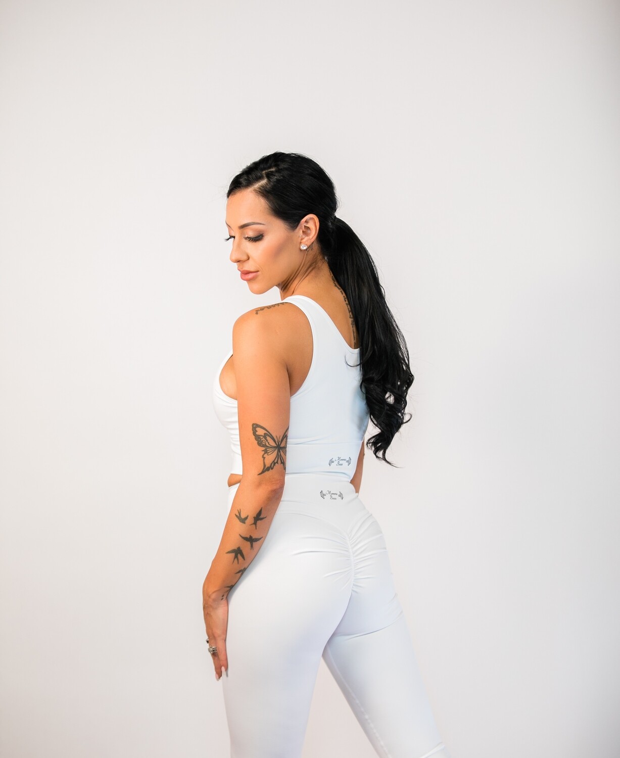 White Ruched centre-front Sports Crop Bra