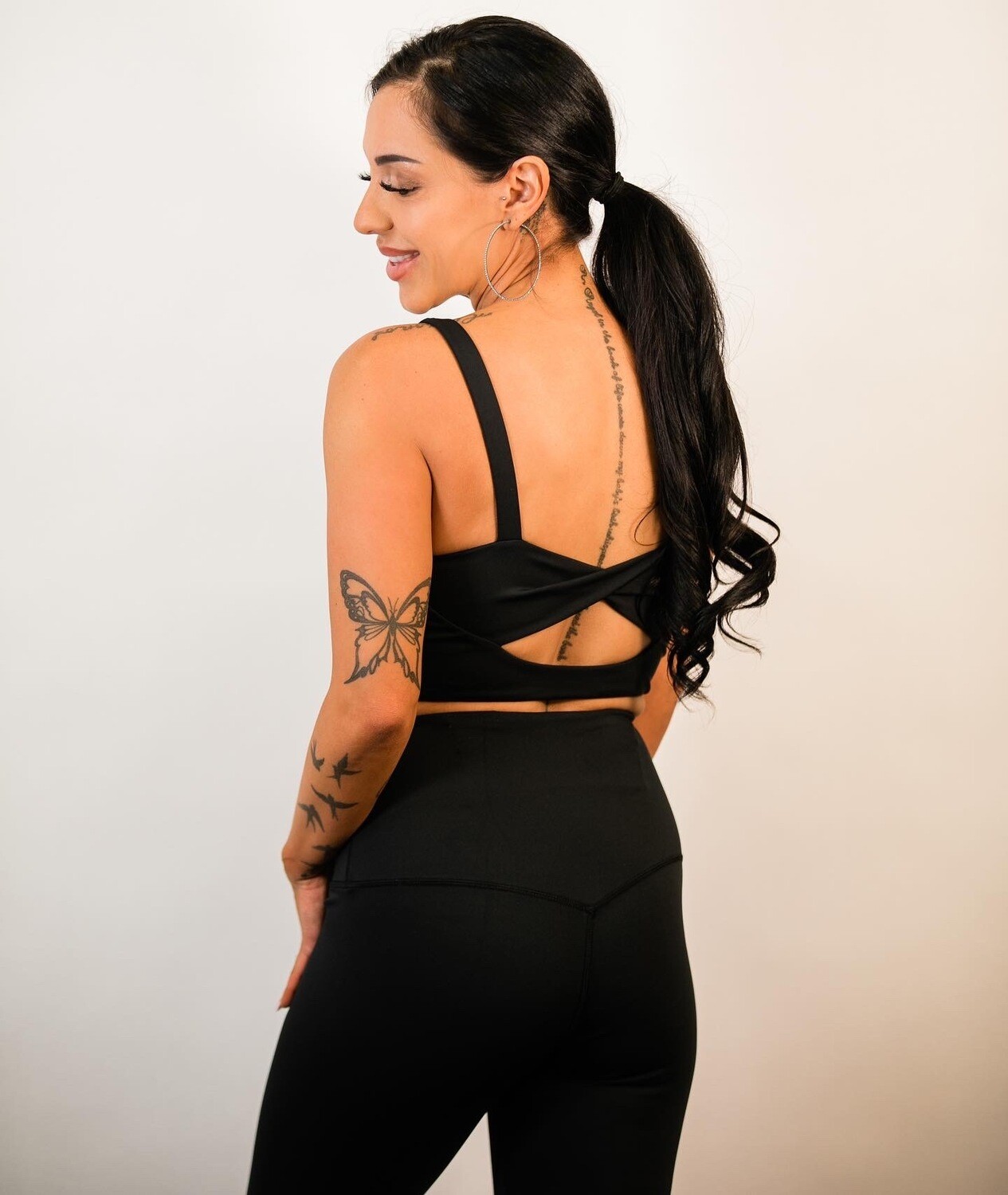 Midnight Black Twisted Back- Crop Top Bra