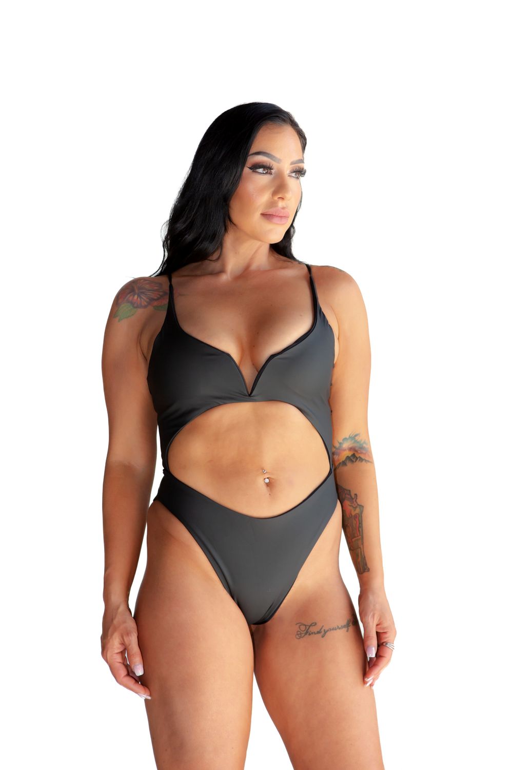 Vegan Leather V-wired Cut-out One Piece