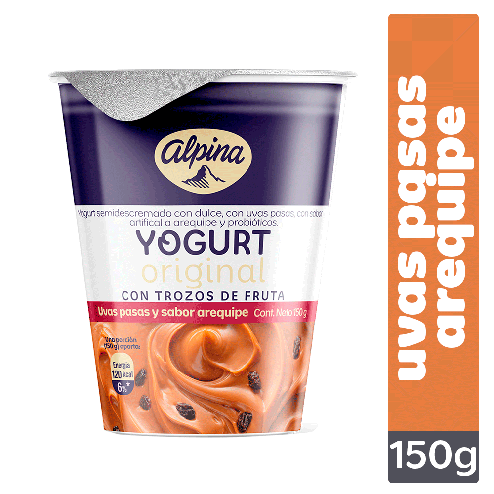 Yogurt alpina uvas pasas y arequipe 150g