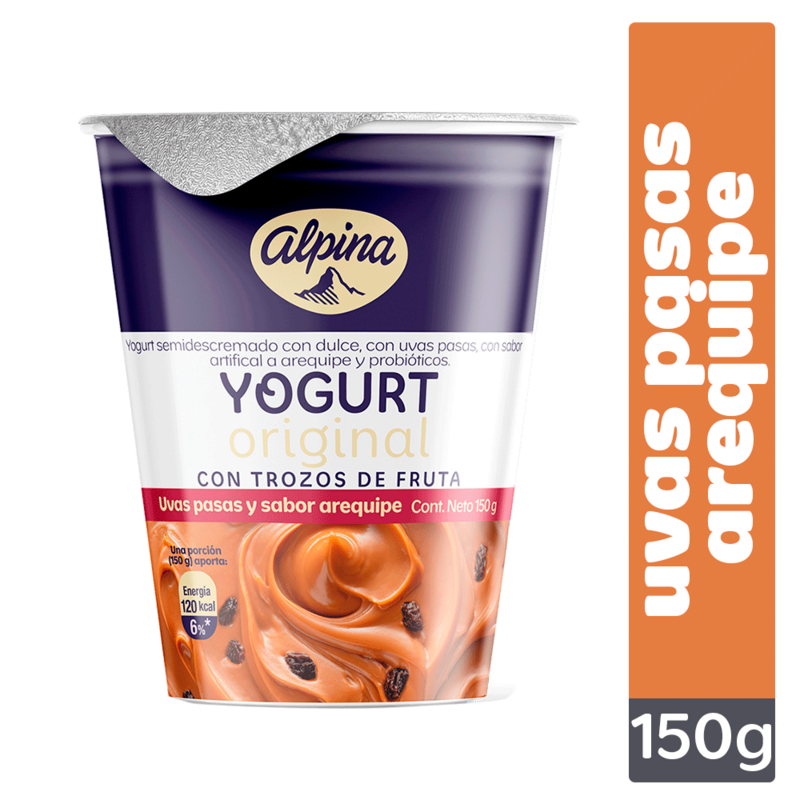 Yogurt alpina uvas pasas y arequipe 150g