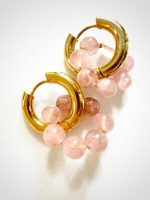 HULA HOOP - Rose Quartz Earrings - Gold/Silver