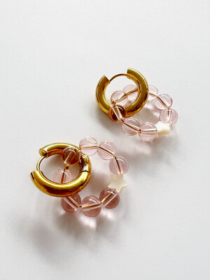 HULA HOOP - Sea Shell/ Rose Clear Quartz Earrings - Estrella