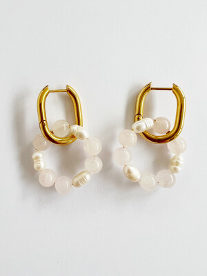 HULA HOOP - Pearl / Rose Quarz Earrings