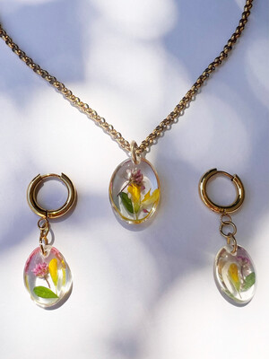 SET PRIMAVERA No. I - Earrings &amp; Necklace Gold/Silver
