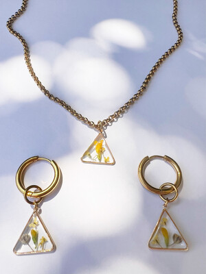 SET PRIMAVERA Triangle - Earrings &amp; Necklace Gold/Silver