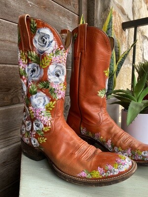 Vintage handprinted Boots: White Rose