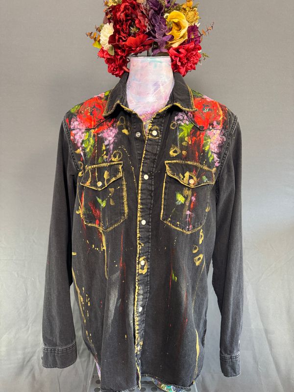 Size L- Black Denim Western Shirt