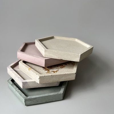 Assiette hexagone Béton /classique  blanc