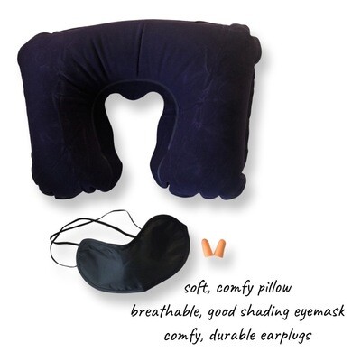 U Shape Inflatable Travel Neck Pillow with Eye Mask, Navy