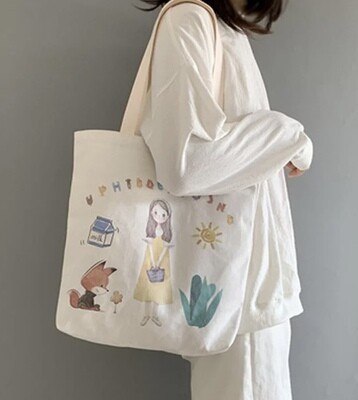 Eco-friendly Shopping Tote Cotton Canvas Women Tote Bag, Girl