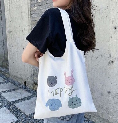 Eco-friendly Shopping Tote Cotton Canvas Women Tote Bag, Happy