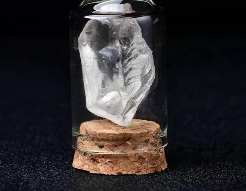 White crystal in glass jar