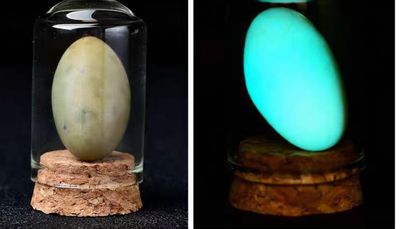 Egg intriguing mineral in glass jar