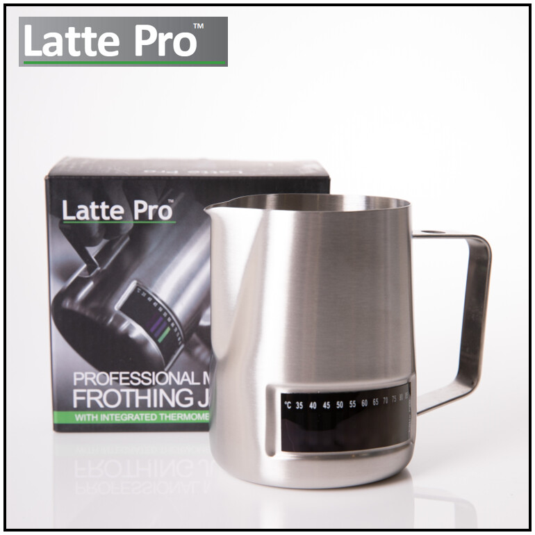 600mL Professional Milk Frothing Jug with Integrated Thermometer Stainless Steel by LATTE PRO