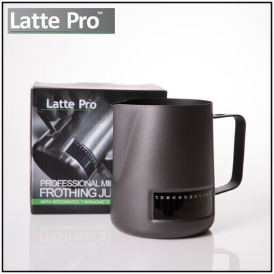 600mL Professional Matte Black Milk Frothing Jug with Integrated Thermometer Stainless Steel by LATTE PRO