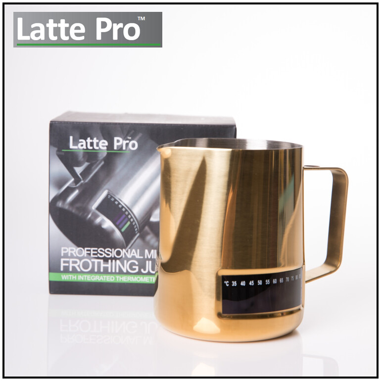 480mL Professional Gold Milk Frothing Jug with Integrated Thermometer Stainless Steel by LATTE PRO