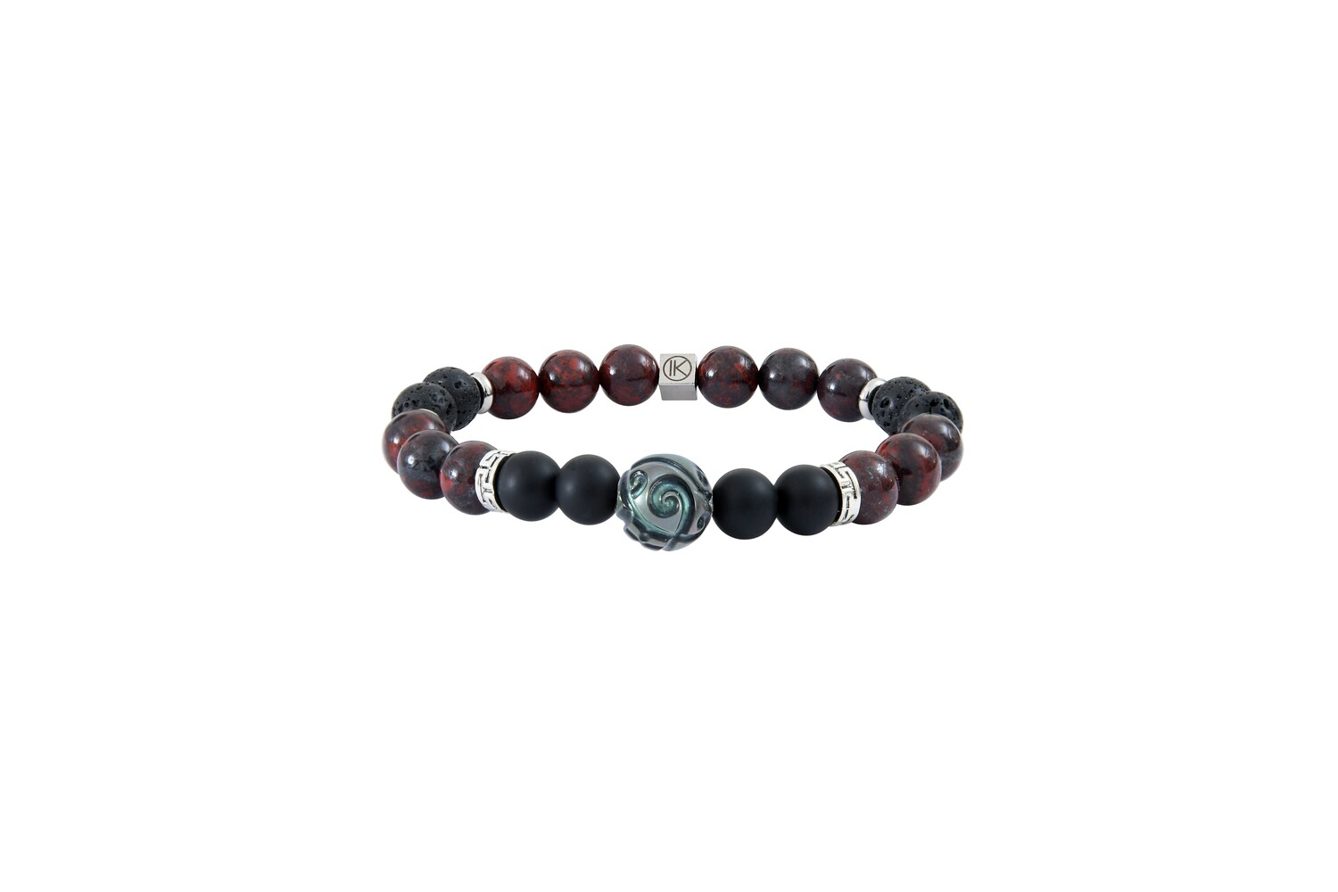 Bracelet jaspe rouge, agate noire et perle de tahiti gravée