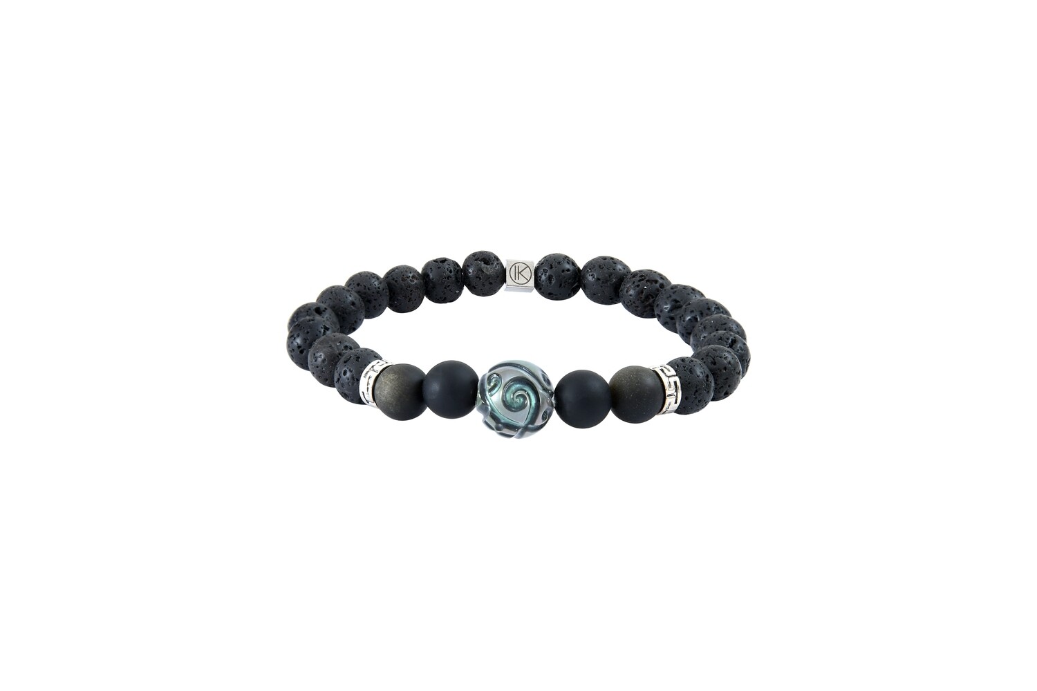 Bracelet pierre de lave et obsidienne dorée perle de Tahiti gravée