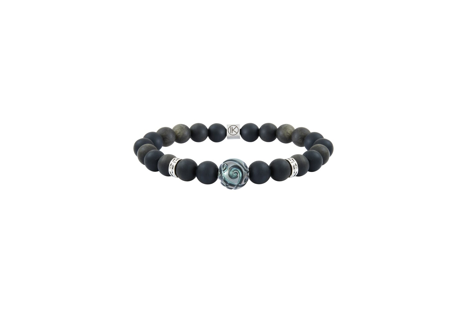 Bracelet obsidienne dorée et perle de Tahiti gravée