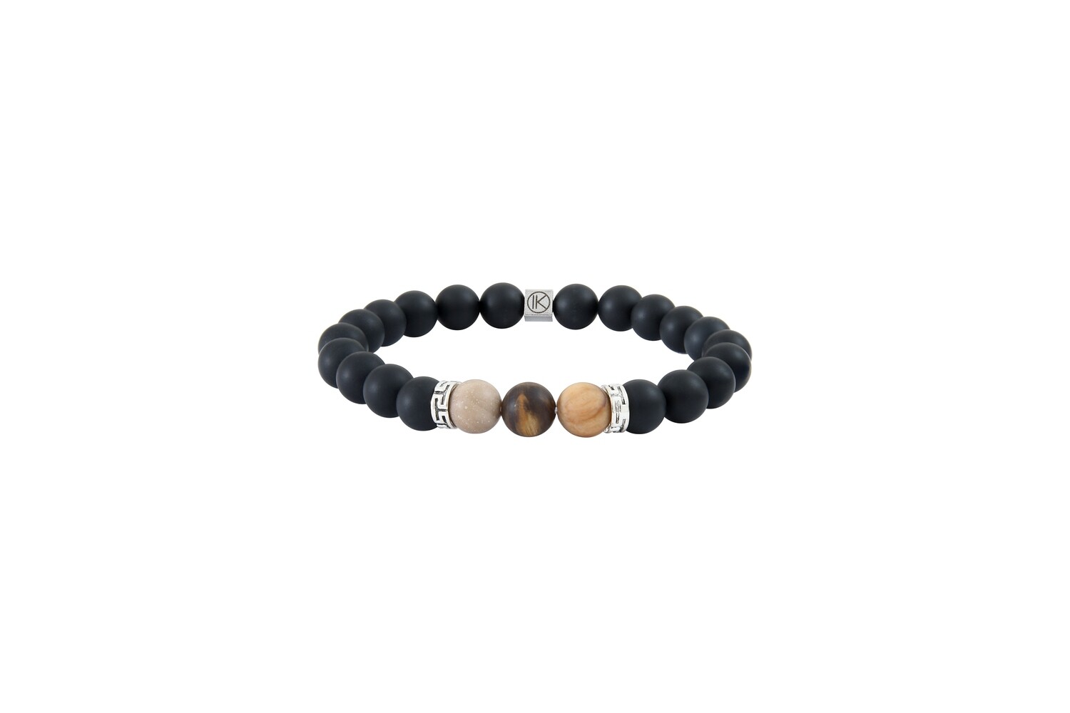 Bracelet agate noire et bois fossilisé