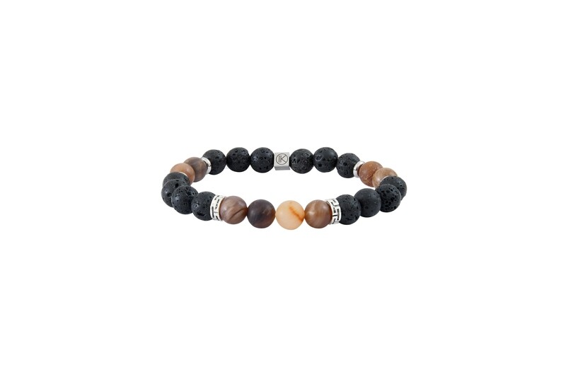 Bracelet pierre de lave et bois fossilisé