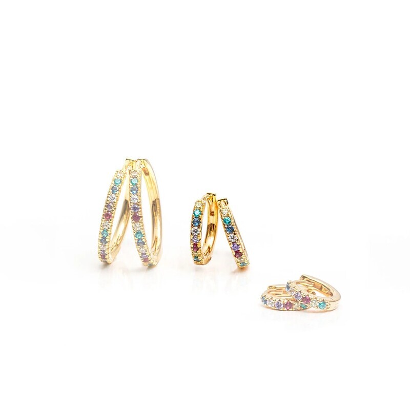 Boucles d'oreilles Ellera medio Plaqué or 18 Carats avec Zircone multicolore