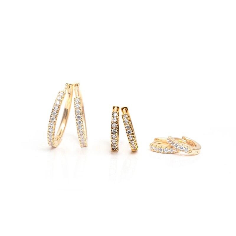 Boucles d'oreilles Ellera medio Plaqué or 18 Carats avec Zircone blanche