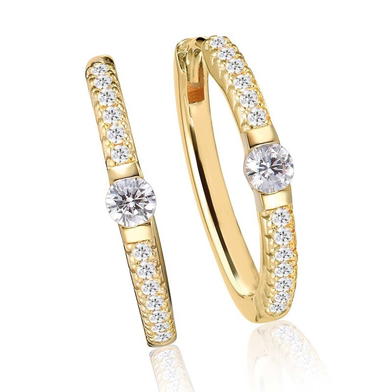 Boucles d&#39;oreilles Ellera uno grande plaqué or 18 carats avec Zircone blanche