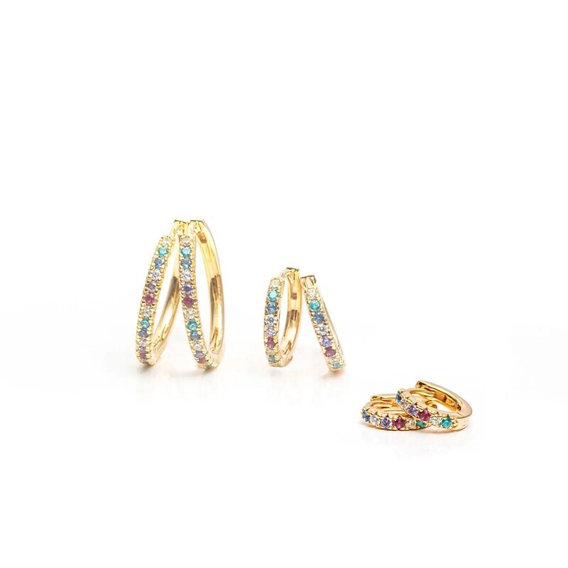Boucles d'oreilles Ellera Piccolo plaqué or 18 carats avec  avec Zircons multicolores.
