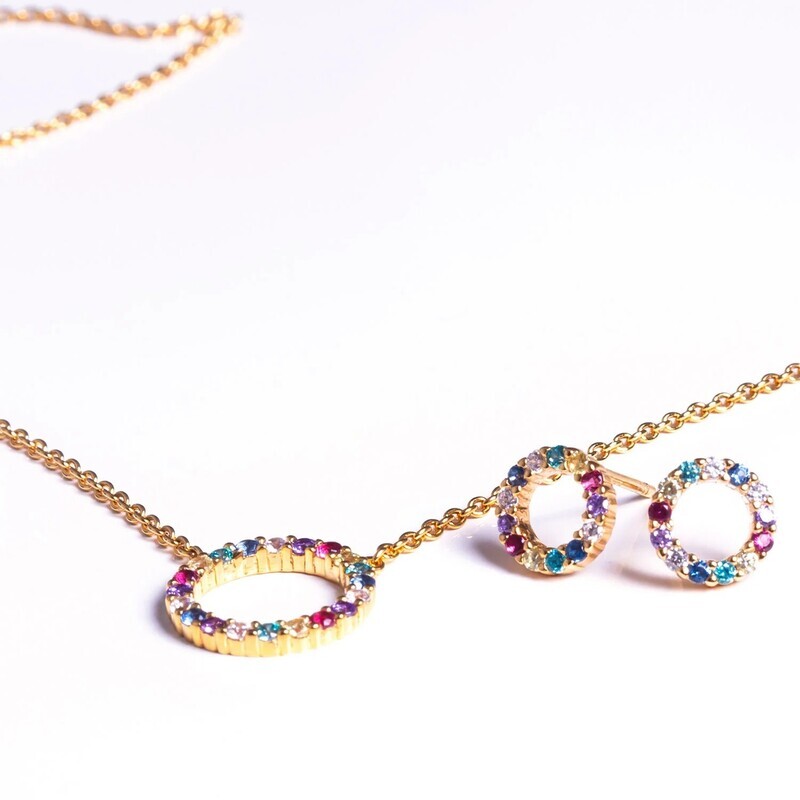 Collier Biella grande plaqué or 18 carats avec Zircons multicolores