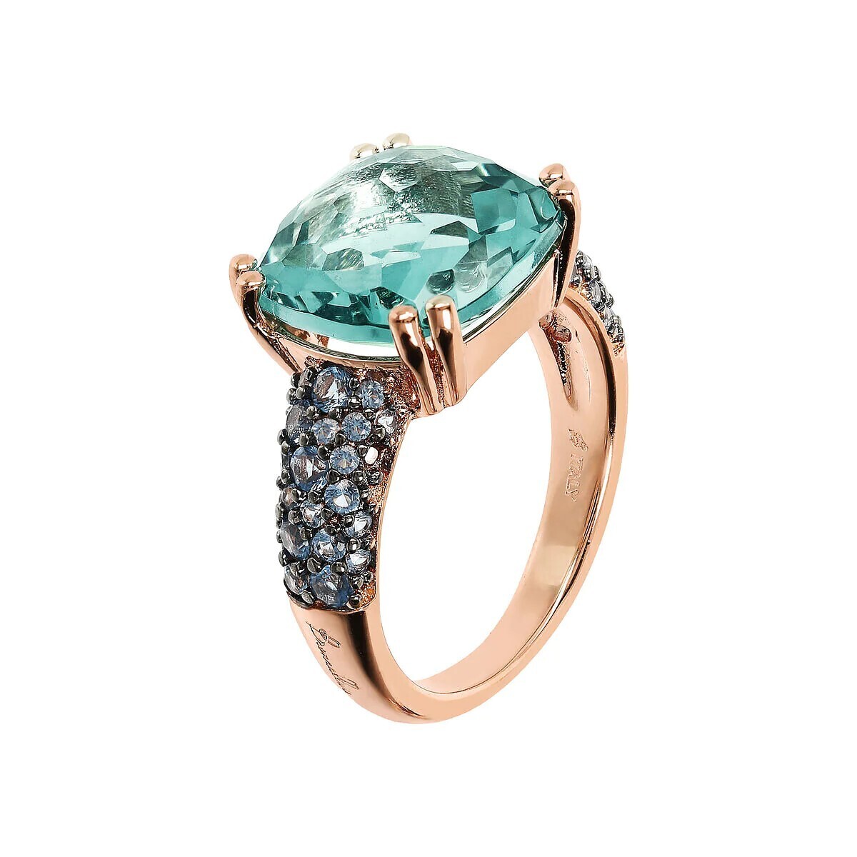 Bague cocktail avec nanocristal carré et pavé