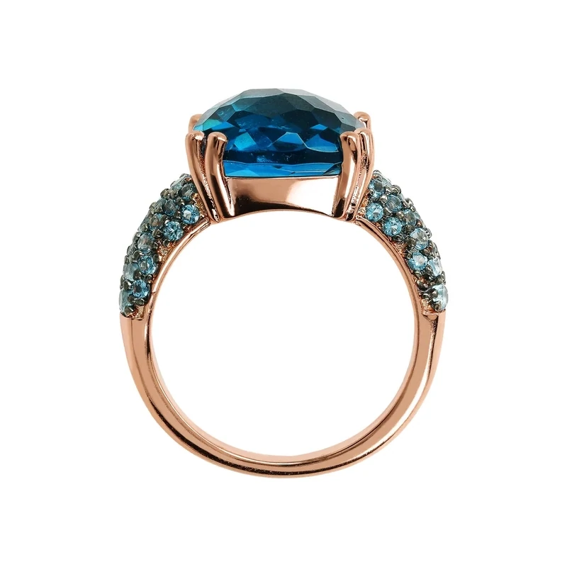 Bague cocktail avec nanocristal carré et pavé
