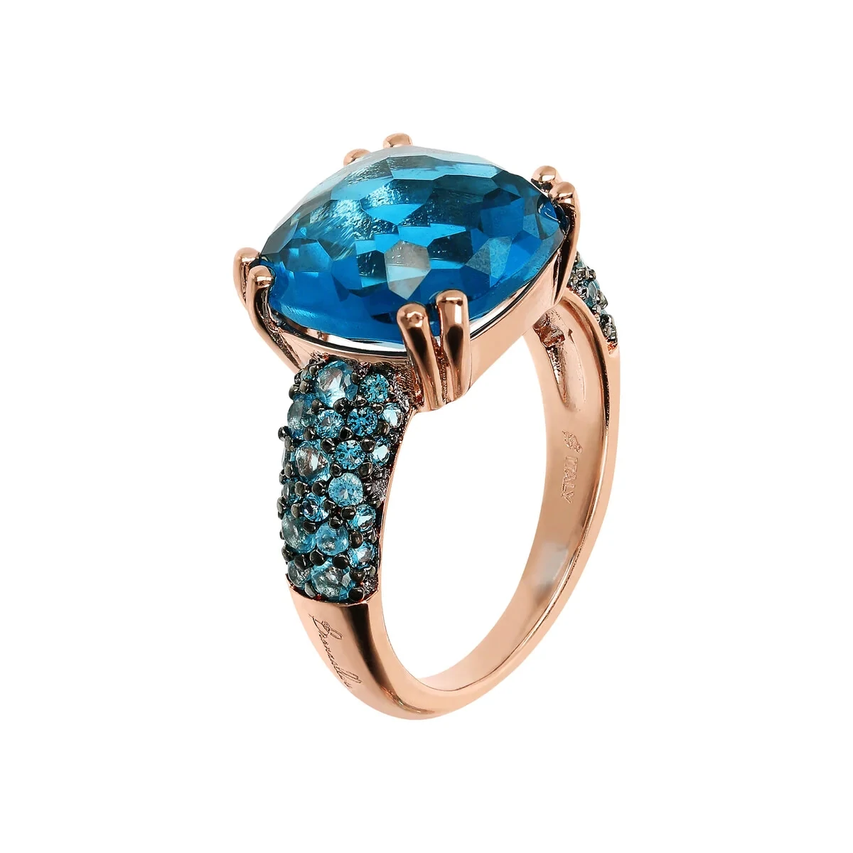Bague cocktail avec nanocristal carré et pavé