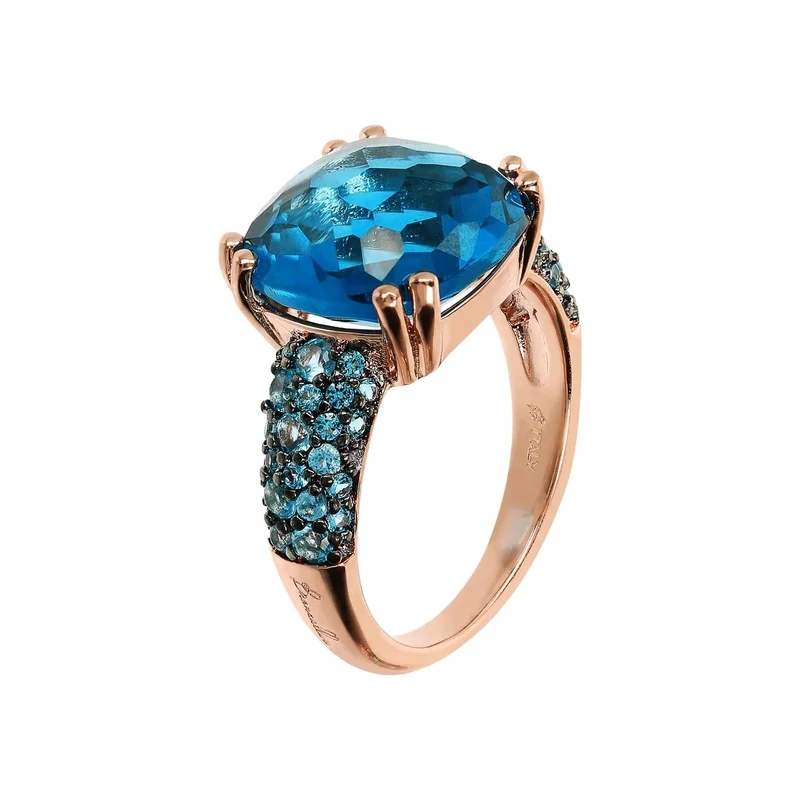 Bague cocktail avec nanocristal carré et pavé