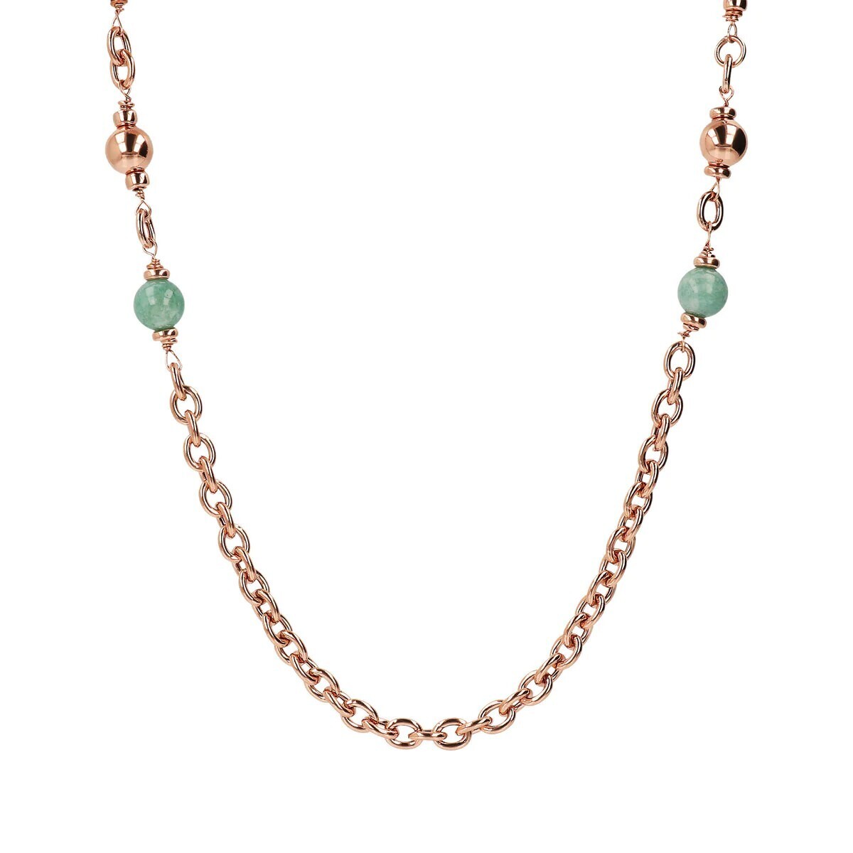 Collier Chaîne Rolo et Maillons Rectangulaires avec Sphères en Pierre Naturelle Quartzite