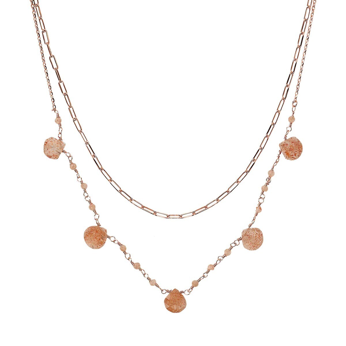 Collier Double Multirangs avec Pierres Naturelles en Forme de Goutte