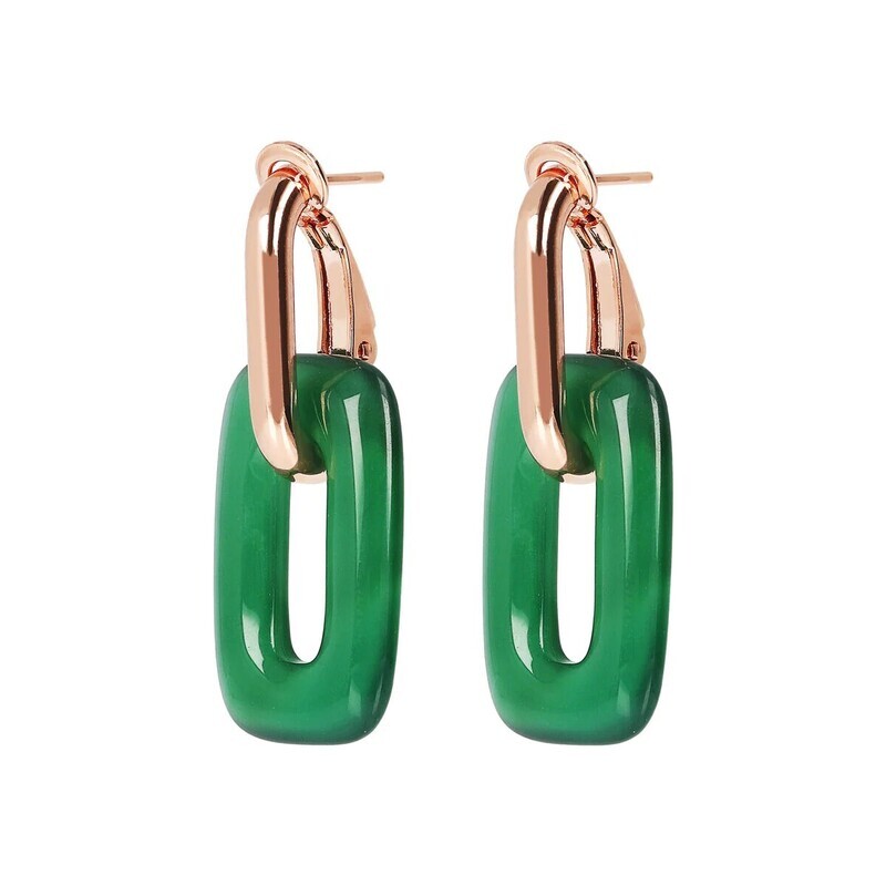 Boucles d&#39;Oreilles Pendantes Maille Rectangulaire en Pierre Naturelle