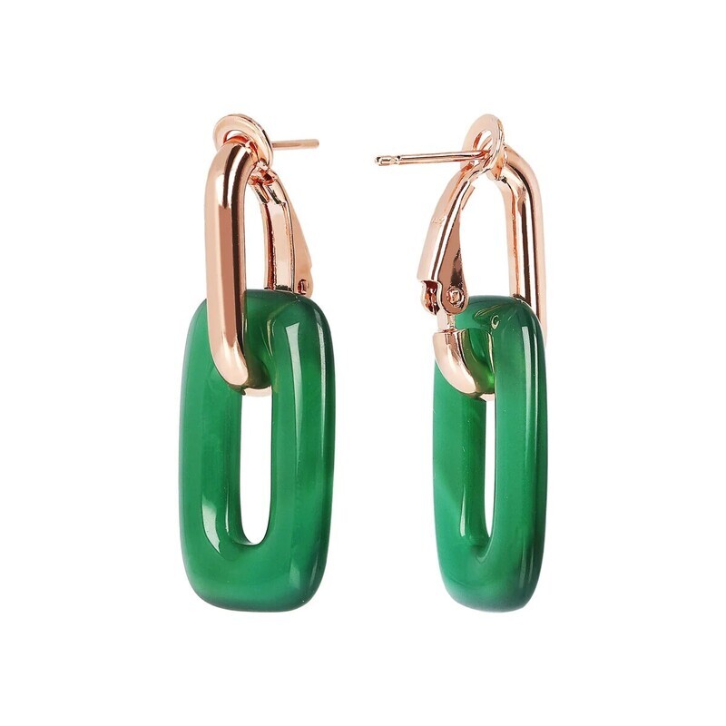Boucles d'Oreilles Pendantes Maille Rectangulaire en Pierre Naturelle