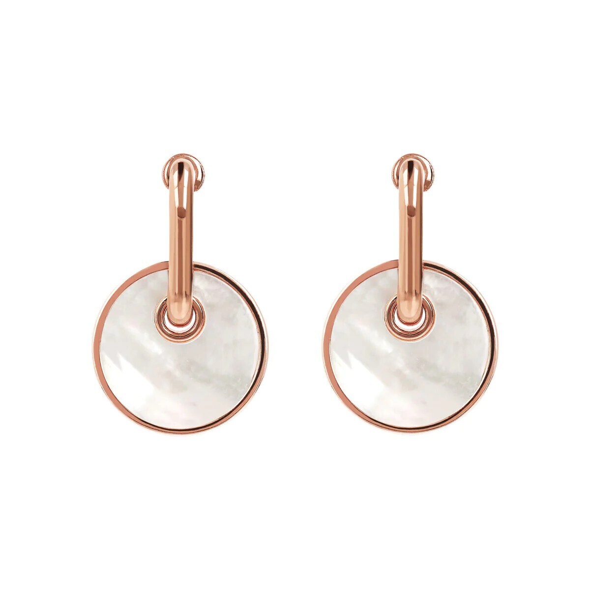 Boucles d&#39;Oreilles avec Pendentif Bouton en Pierre Naturelle Plate