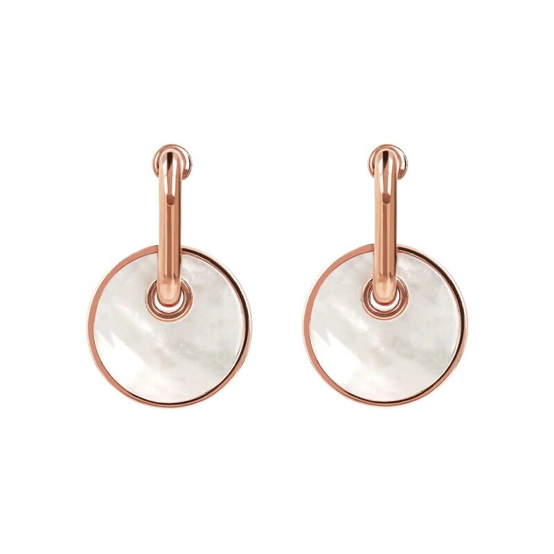 Boucles d&#39;Oreilles avec Pendentif Bouton en Pierre Naturelle Plate